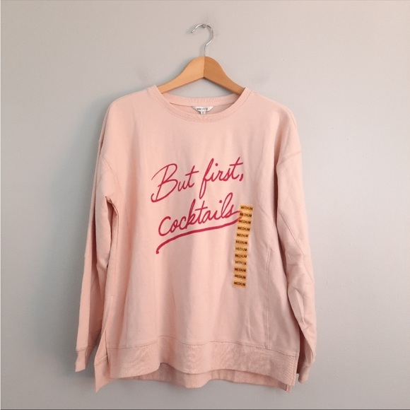 WILDFOX But First Cocktails pink tan cute quote graphic relaxed fit sweatshirt - Picture 8 of 9